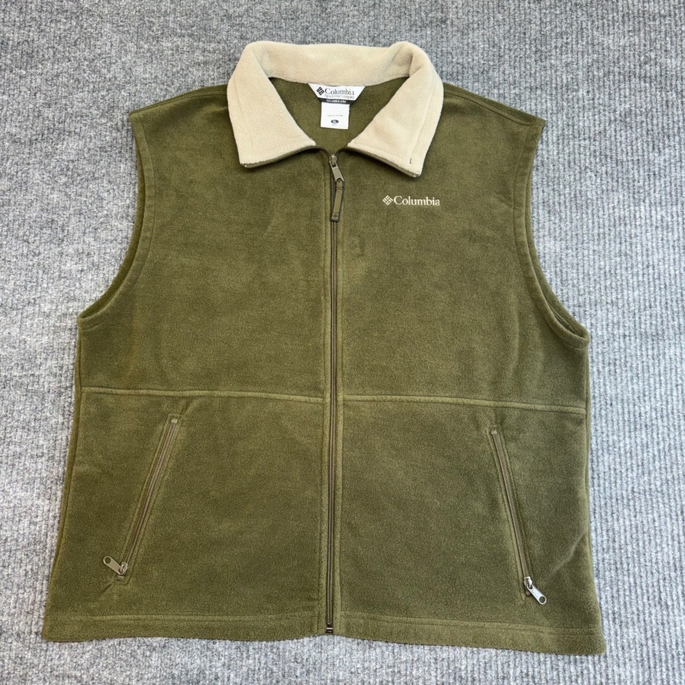 Columbia Steens Mountain Fleece Vest Olive Green Beige Collar Men's XL Full Zip